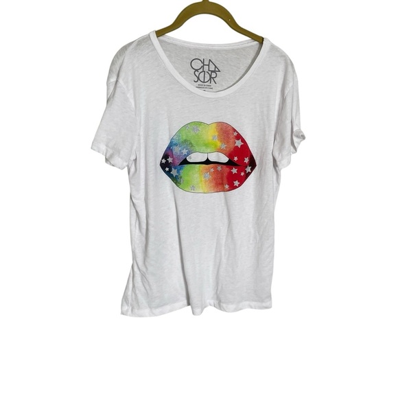 Chaser White Tee with Colorful Lips Design - Picture 1 of 5